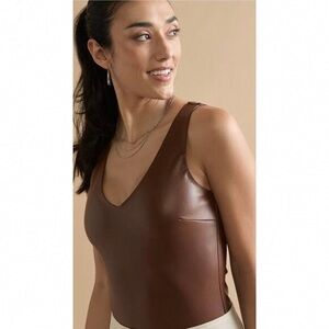 Francesca's Collections Brown Faux Leather V-Neck Tank